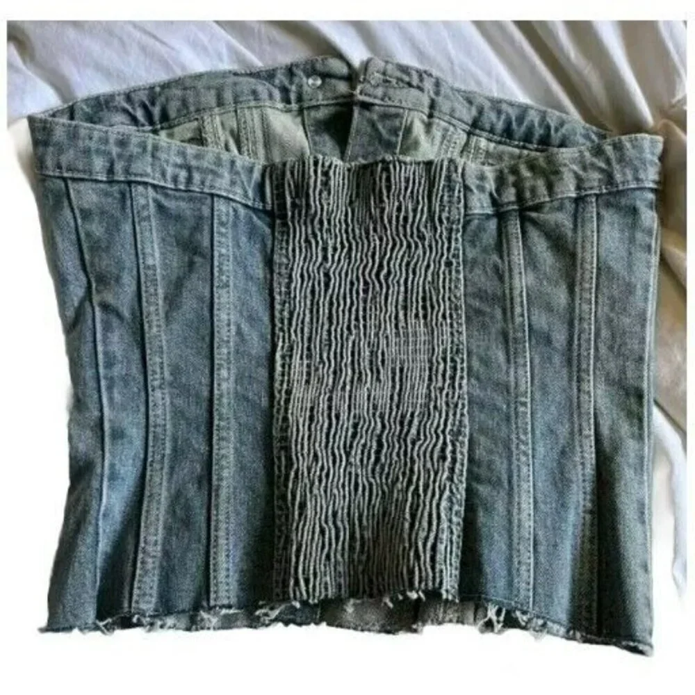 NEW ZARA WOMAN SS23 BLUE CORSET STYLE DENIM TOP TRF SIZE S 8197/110 Y159A